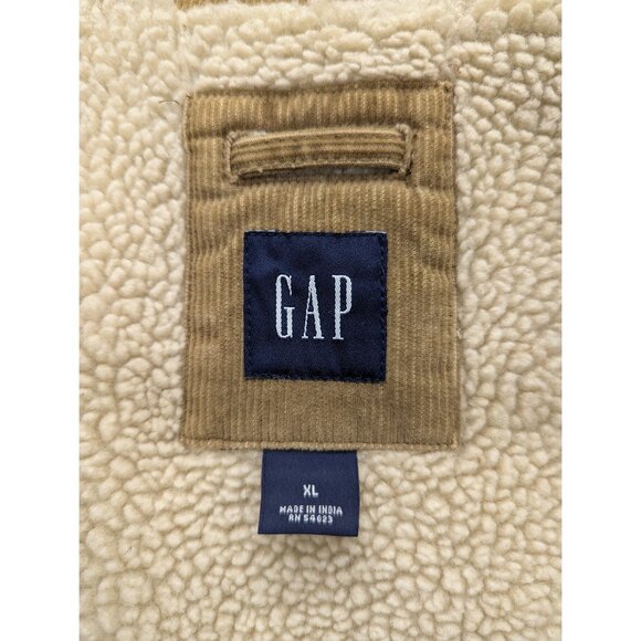 Y2K GAP Sherpa Lined Corduroy Jacket Mens XL Full Zip Trucker Classic 90s Brown - Picture 13 of 14